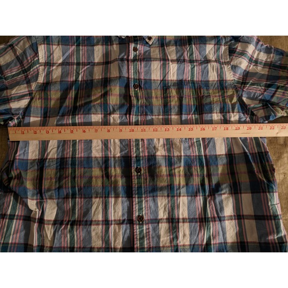 Lands end men's large short sleeve button up blue /green plaid - Picture 5 of 5
